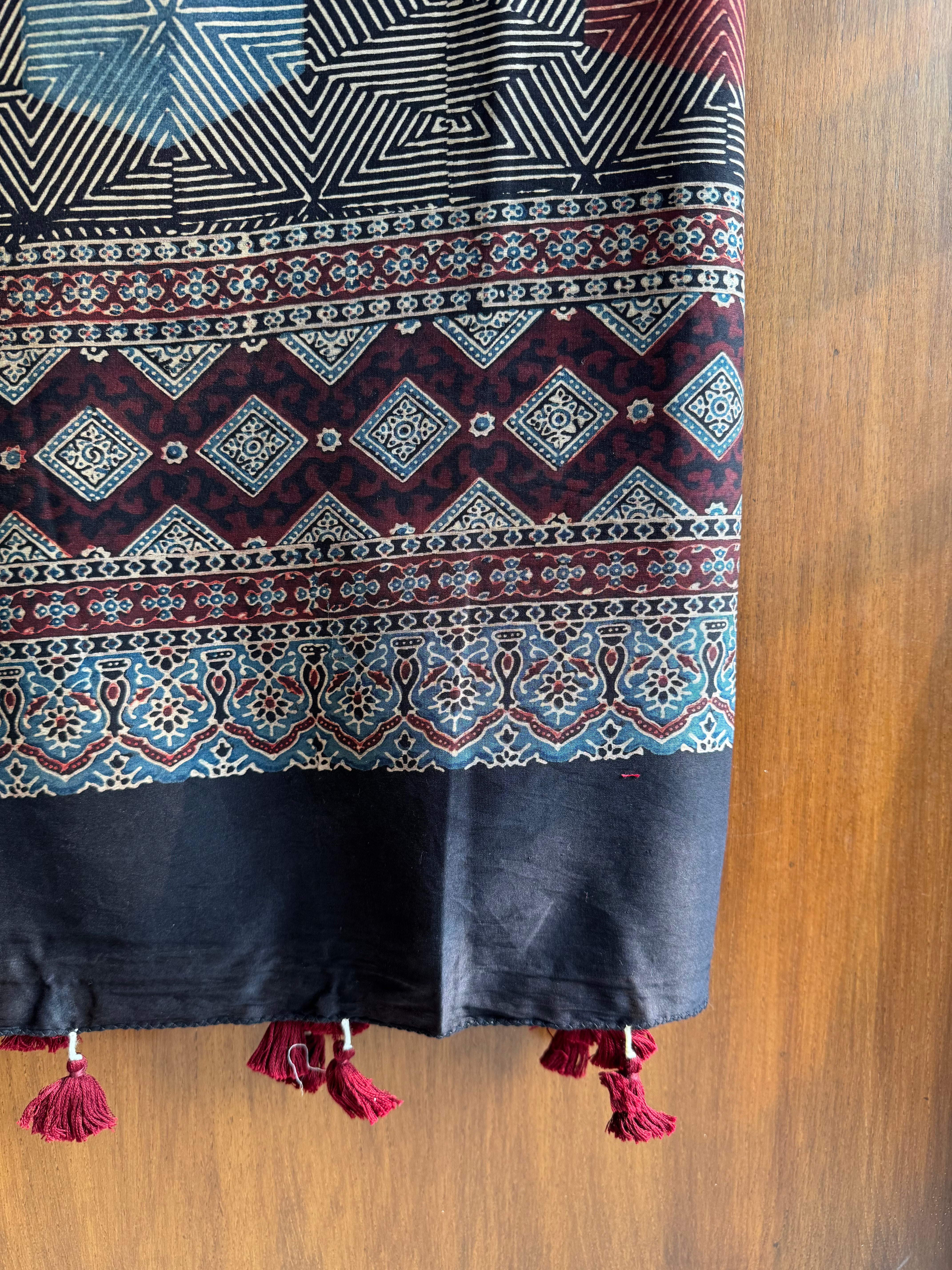 Black Ajrakh Chanderi Stole