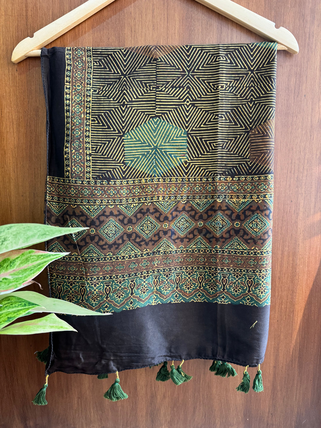 Yellowish Ajrakh Chanderi Stole