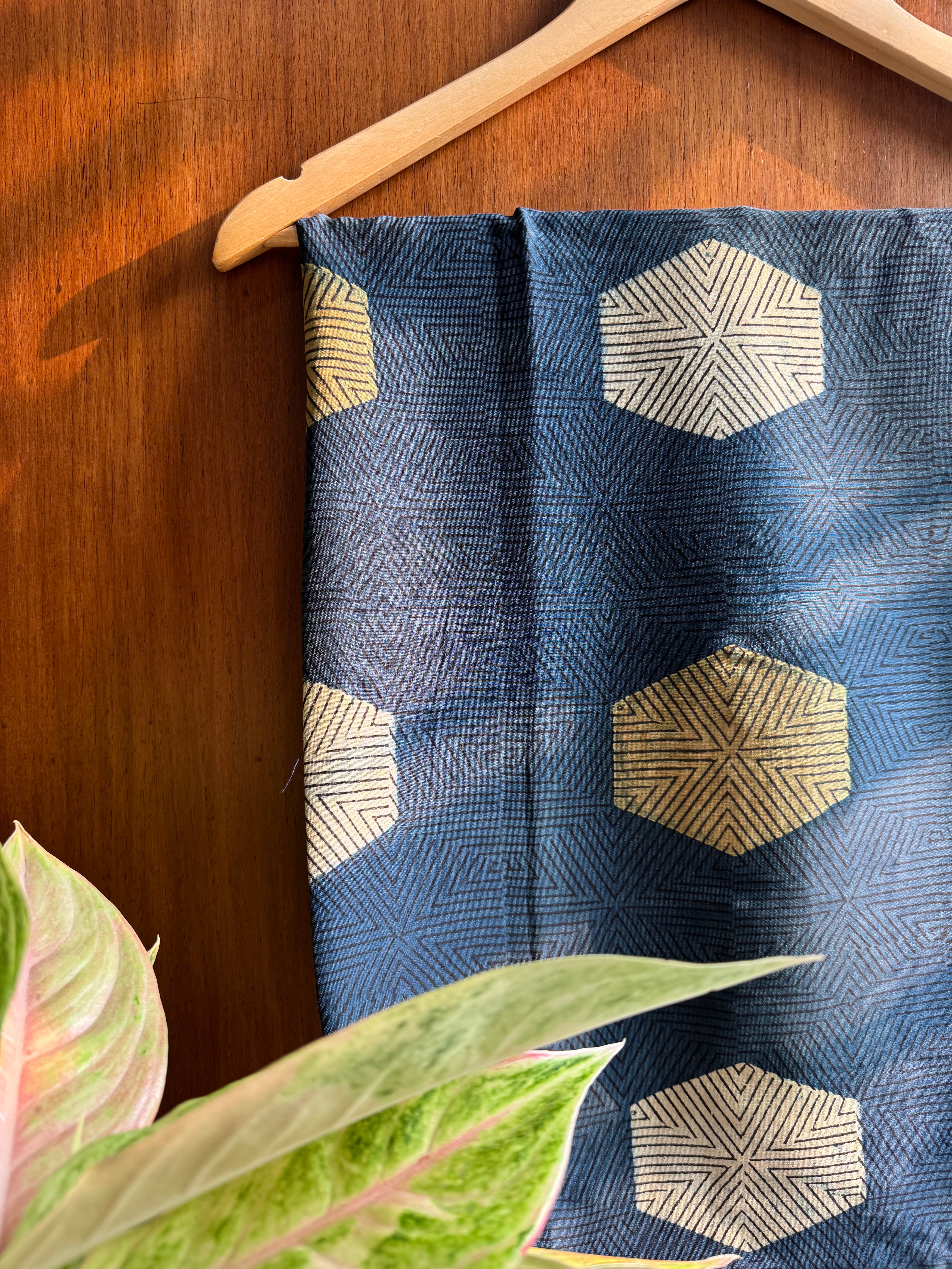 Blue Ajrakh Chanderi stole