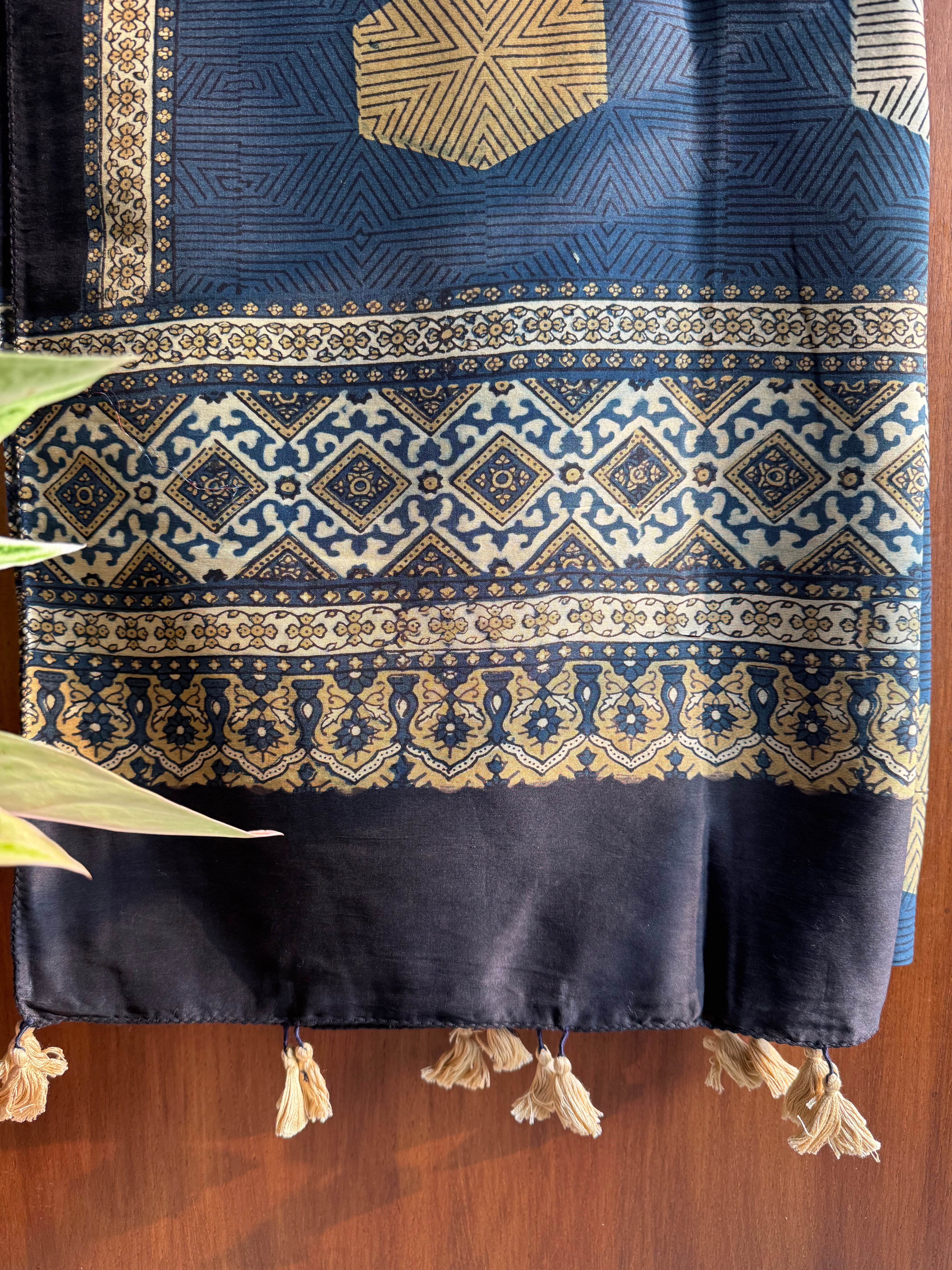 Blue Ajrakh Chanderi stole