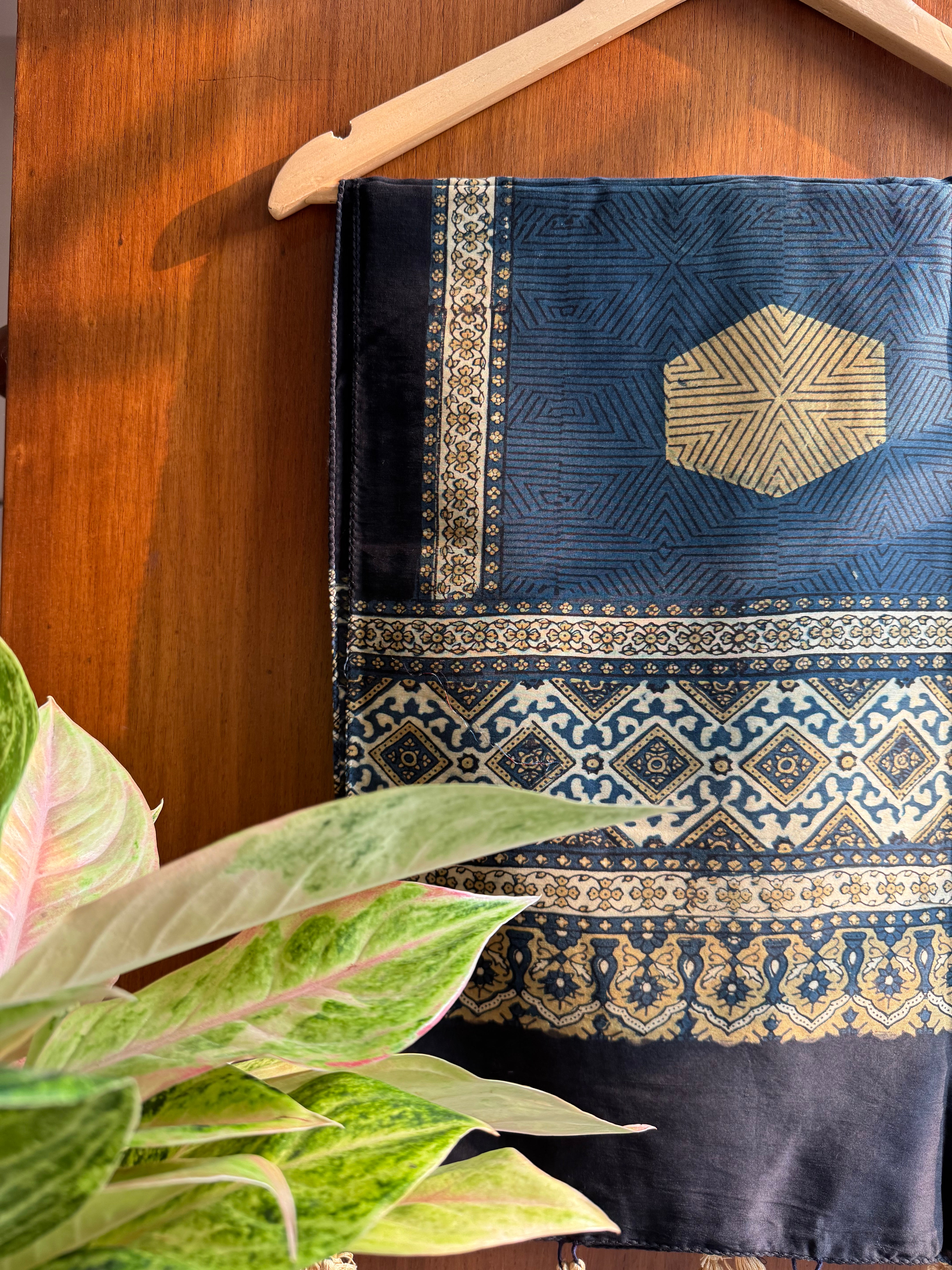 Blue Ajrakh Chanderi stole