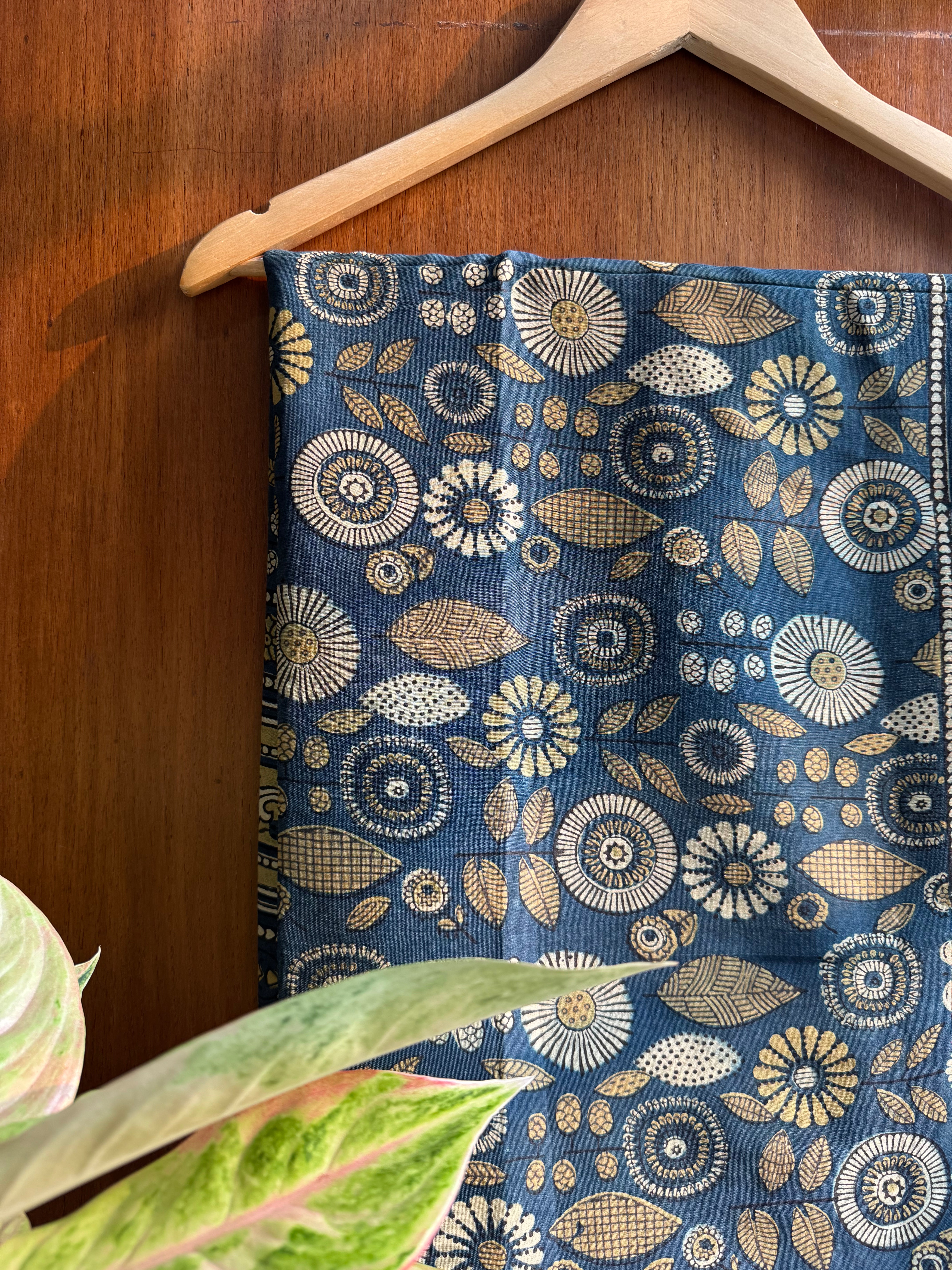 Indigo Ajrakh Floral Chanderi stole