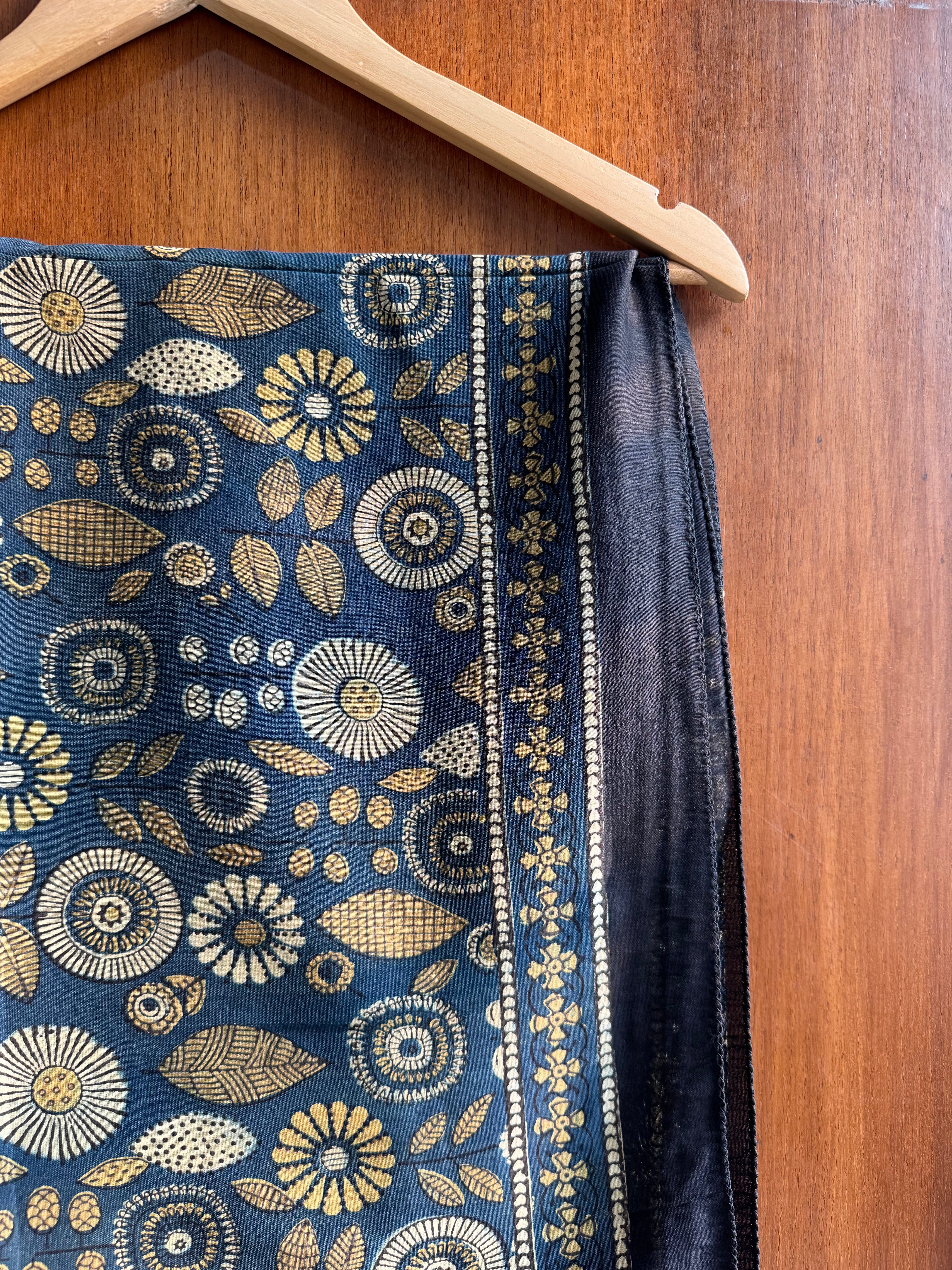 Indigo Ajrakh Floral Chanderi stole