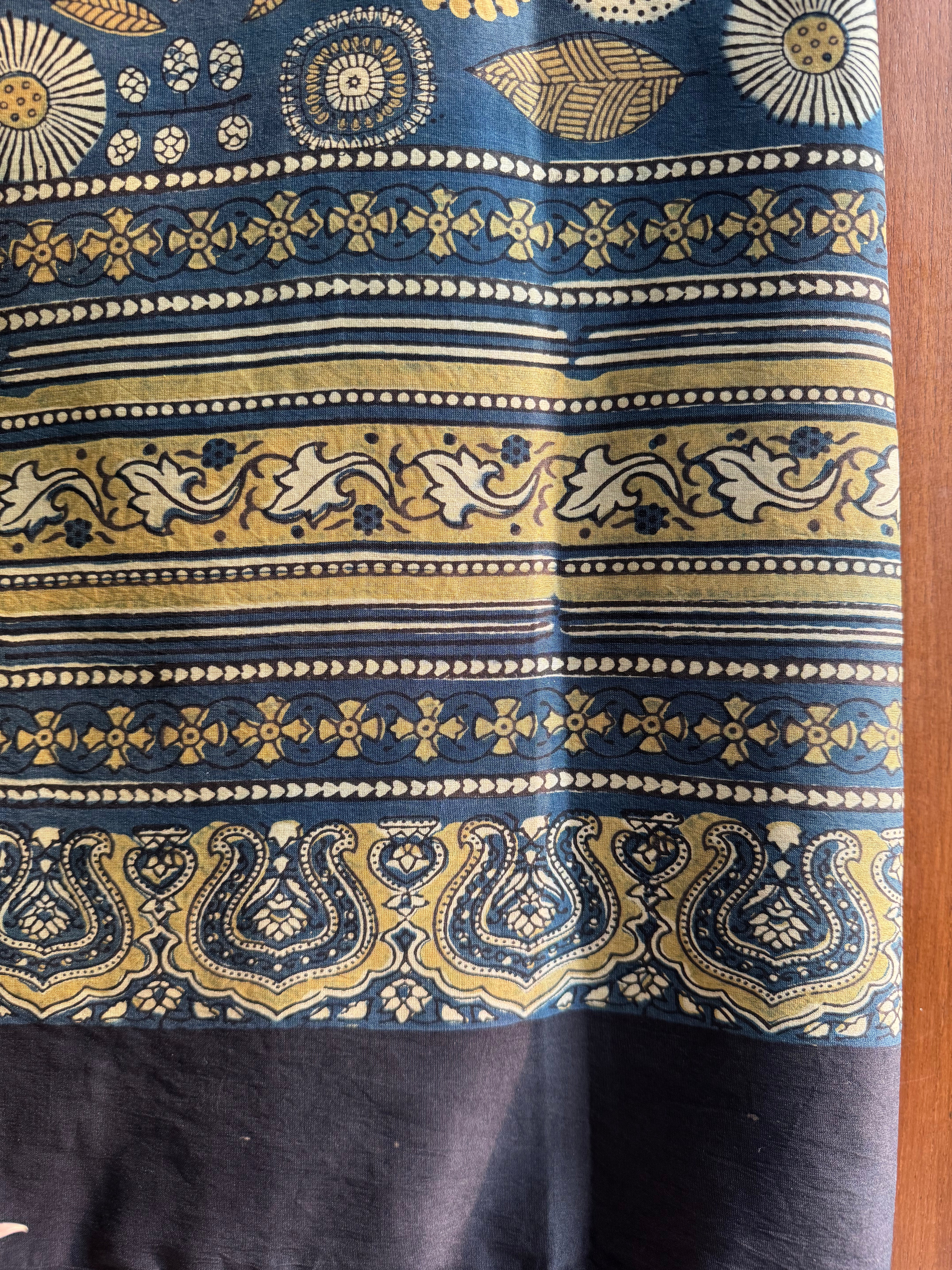 Indigo Ajrakh Floral Chanderi stole