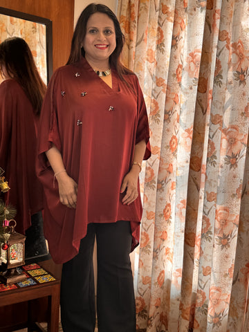 Modal Silk Kaftan- Maroon
