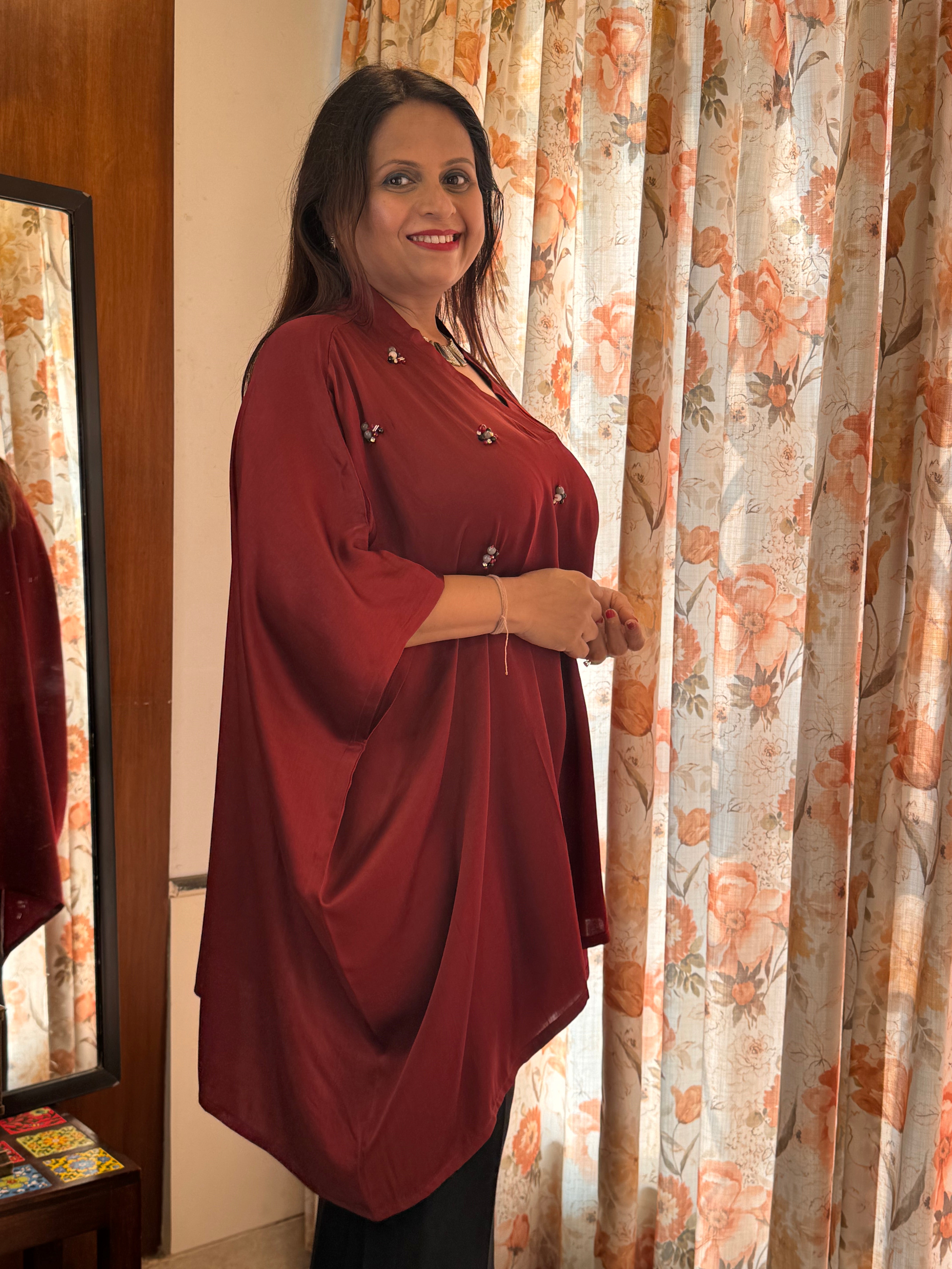 Modal Silk Kaftan- Maroon