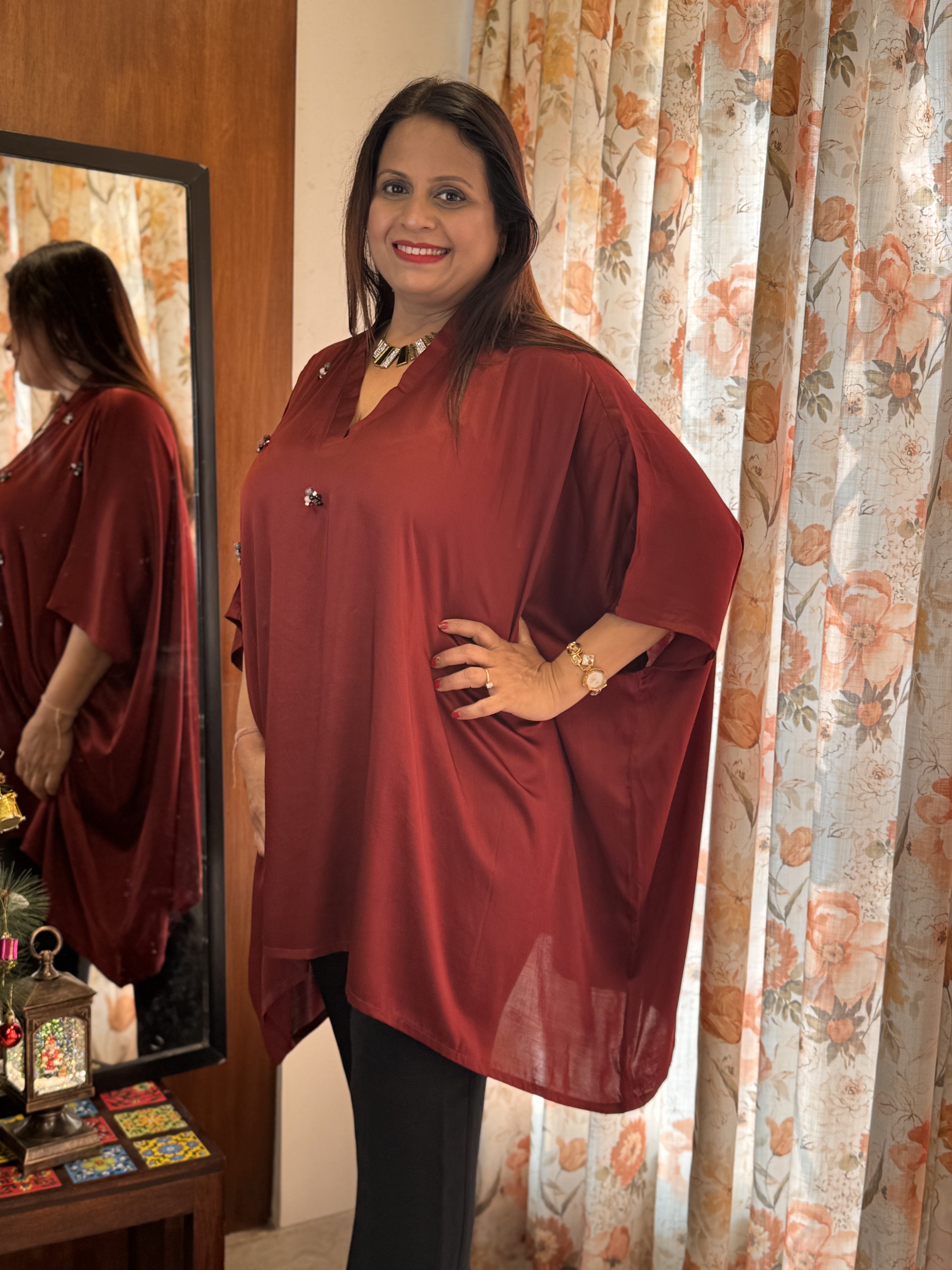 Modal Silk Kaftan- Maroon