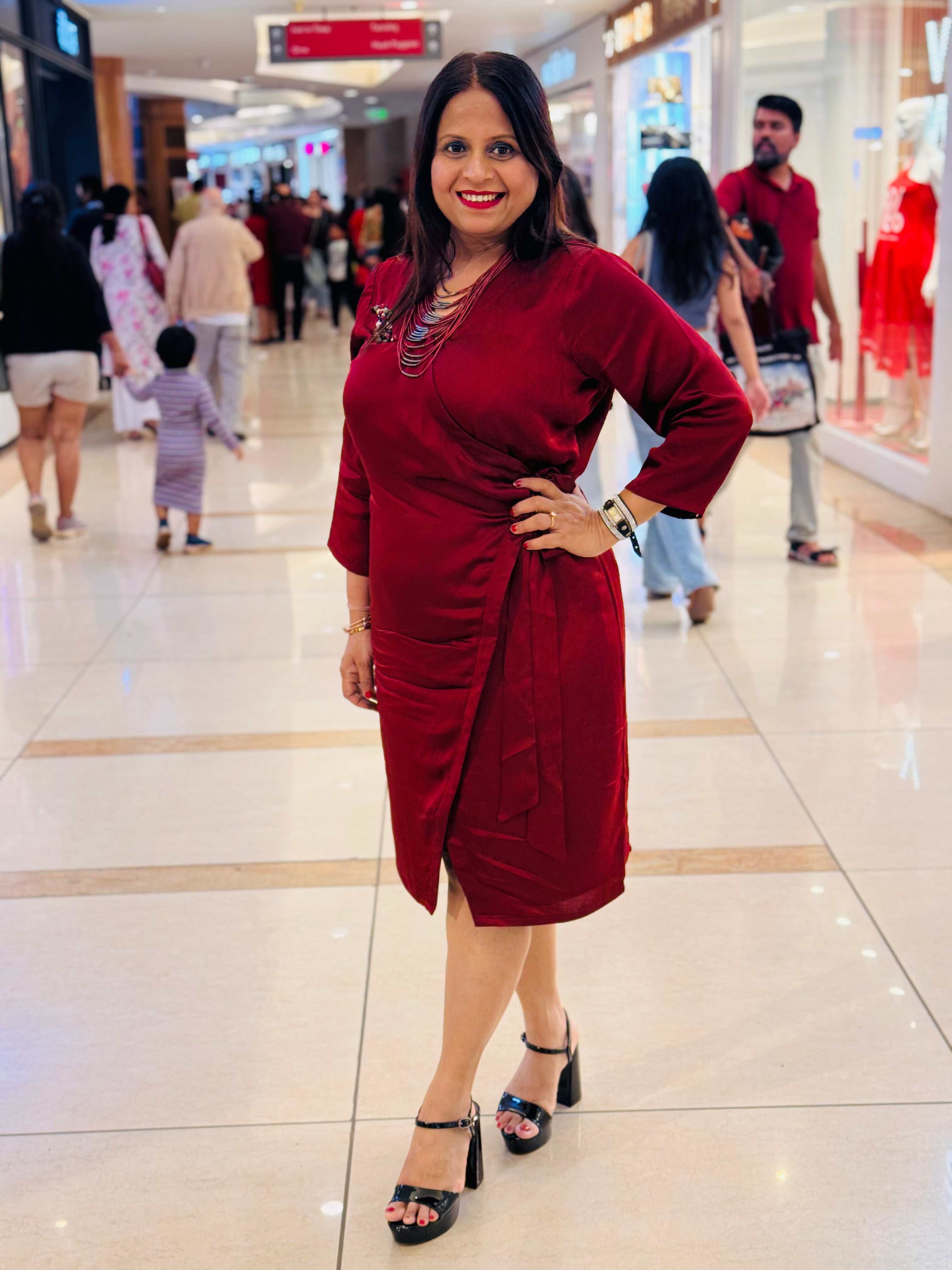 Modal Silk Wrap Around Dress- Maroon