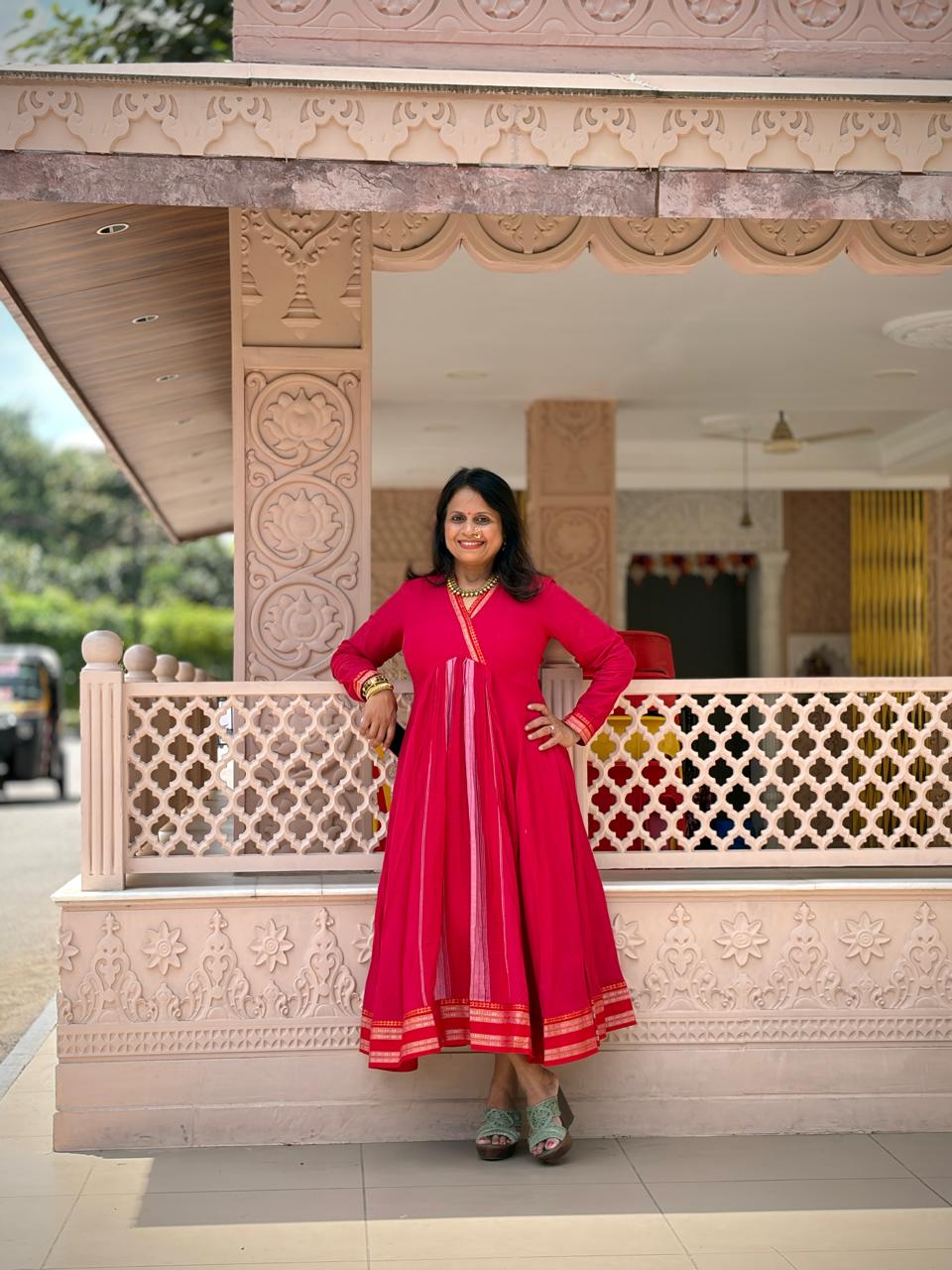 Handloom Gulabi Angarkha Style dress