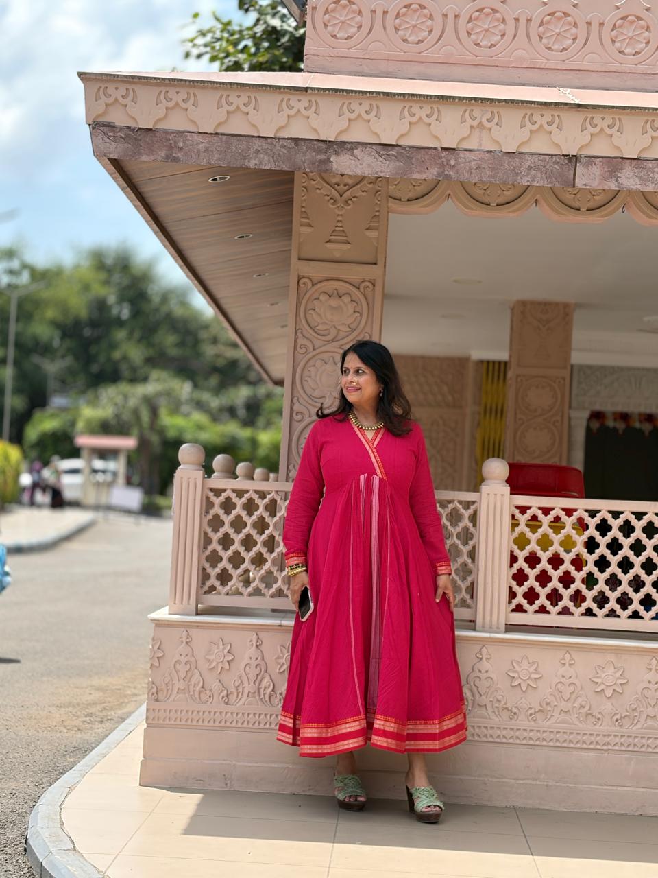 Handloom Gulabi Angarkha Style dress