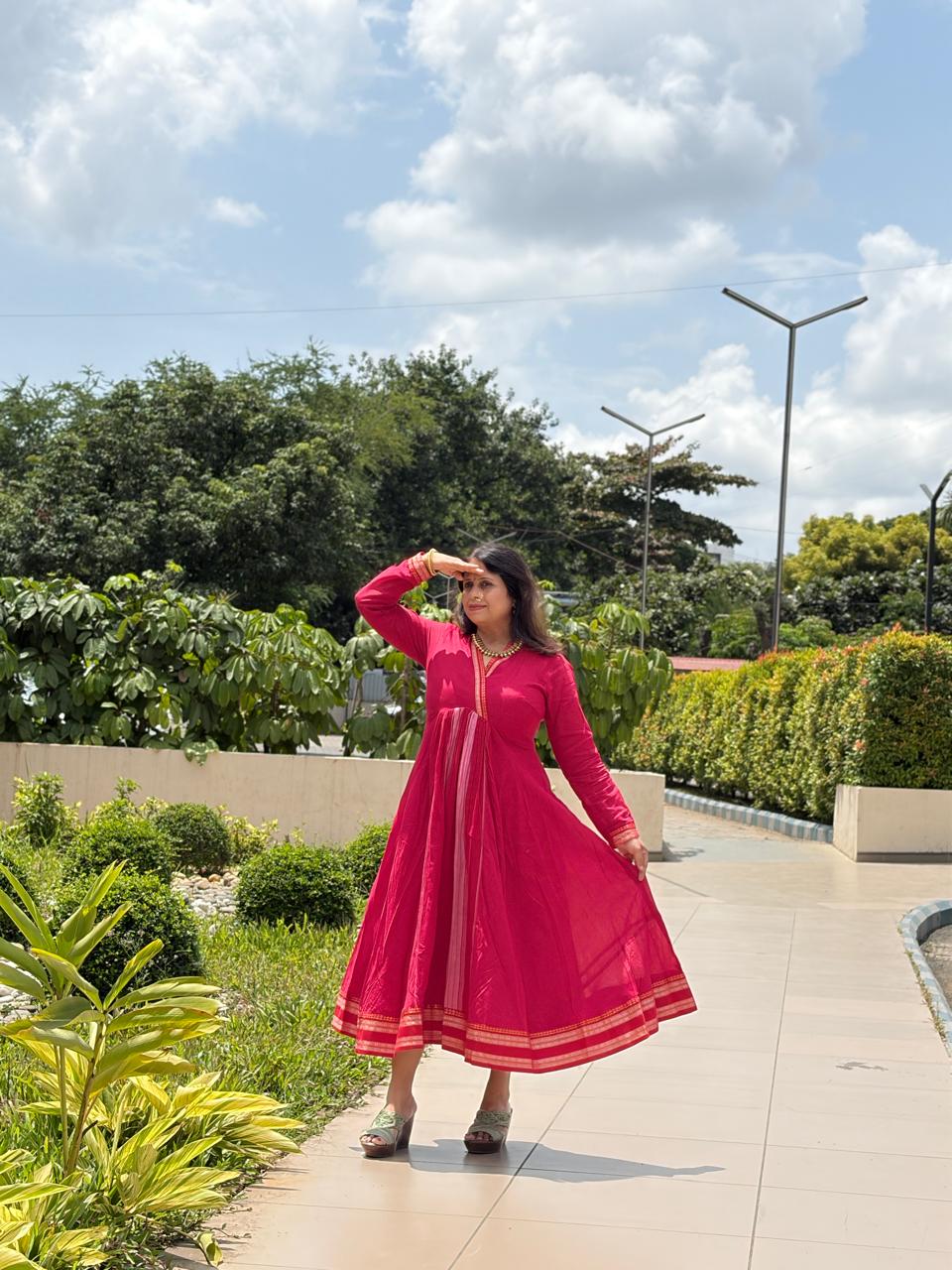 Handloom Gulabi Angarkha Style dress