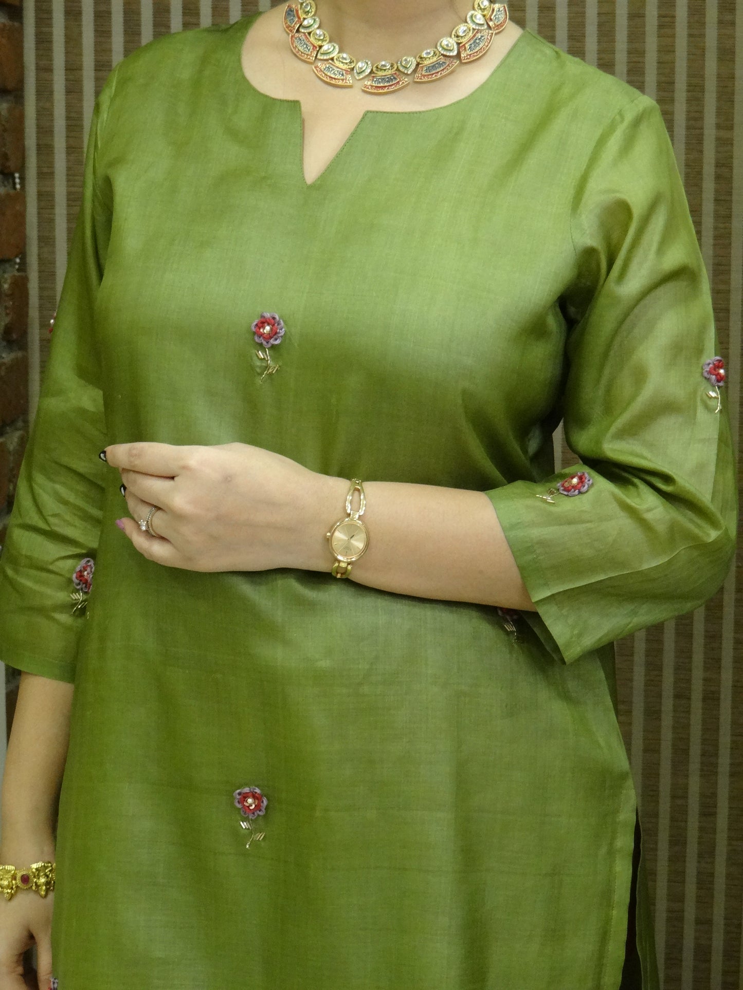 Tussar Chutney Green Kurta